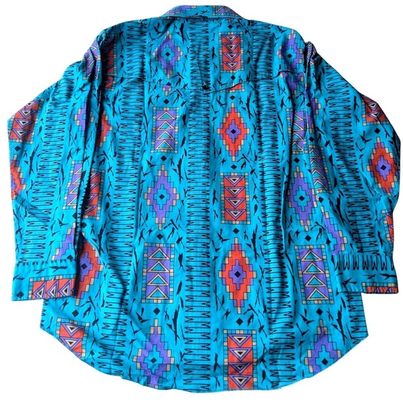 Wrangler Western Shirt Aztec Print Cowboy‎ Cut Long Sleeve Brushpopper Style - Picture 4 of 7